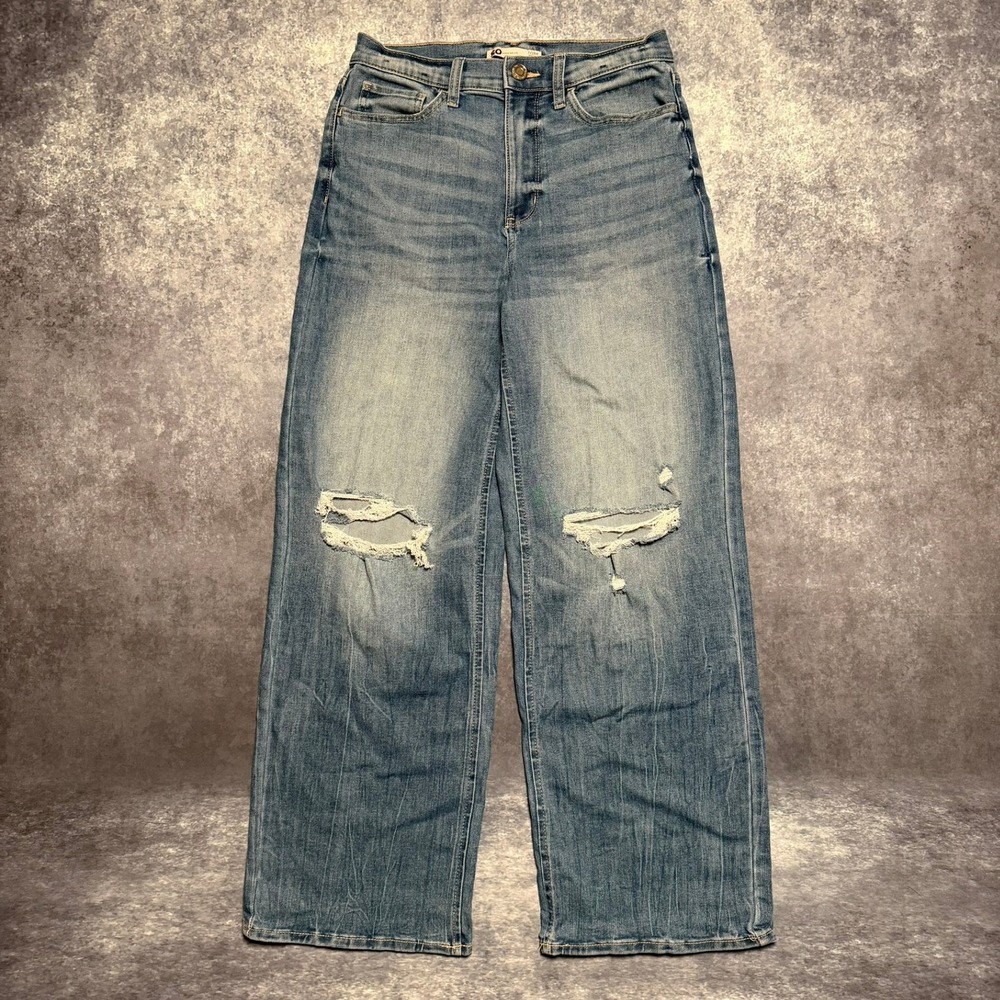 SO Jeans Womens Size 7 28W High‎ Rise Wide Leg Distressed Blue Denim Pants